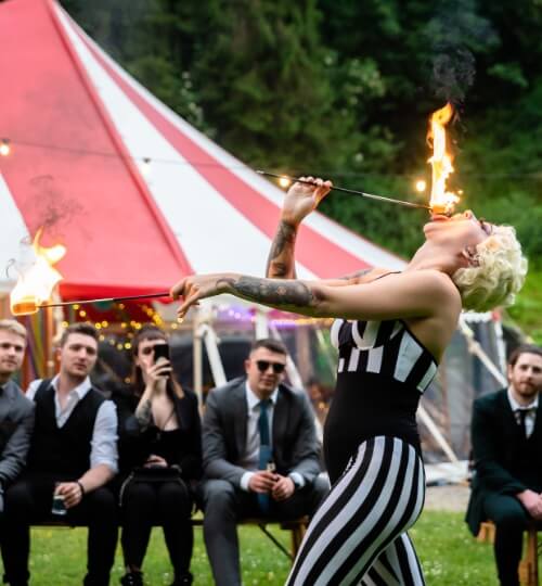 fire eater performing at wedding