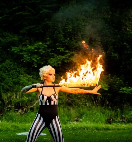 fire dancer at wedding