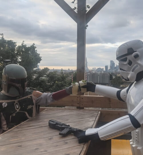 two stormtroopers drinking cocktails