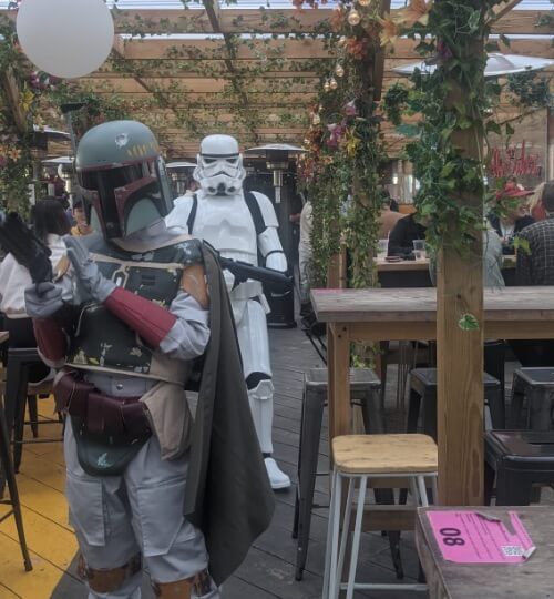 two storm troopers in restaurant